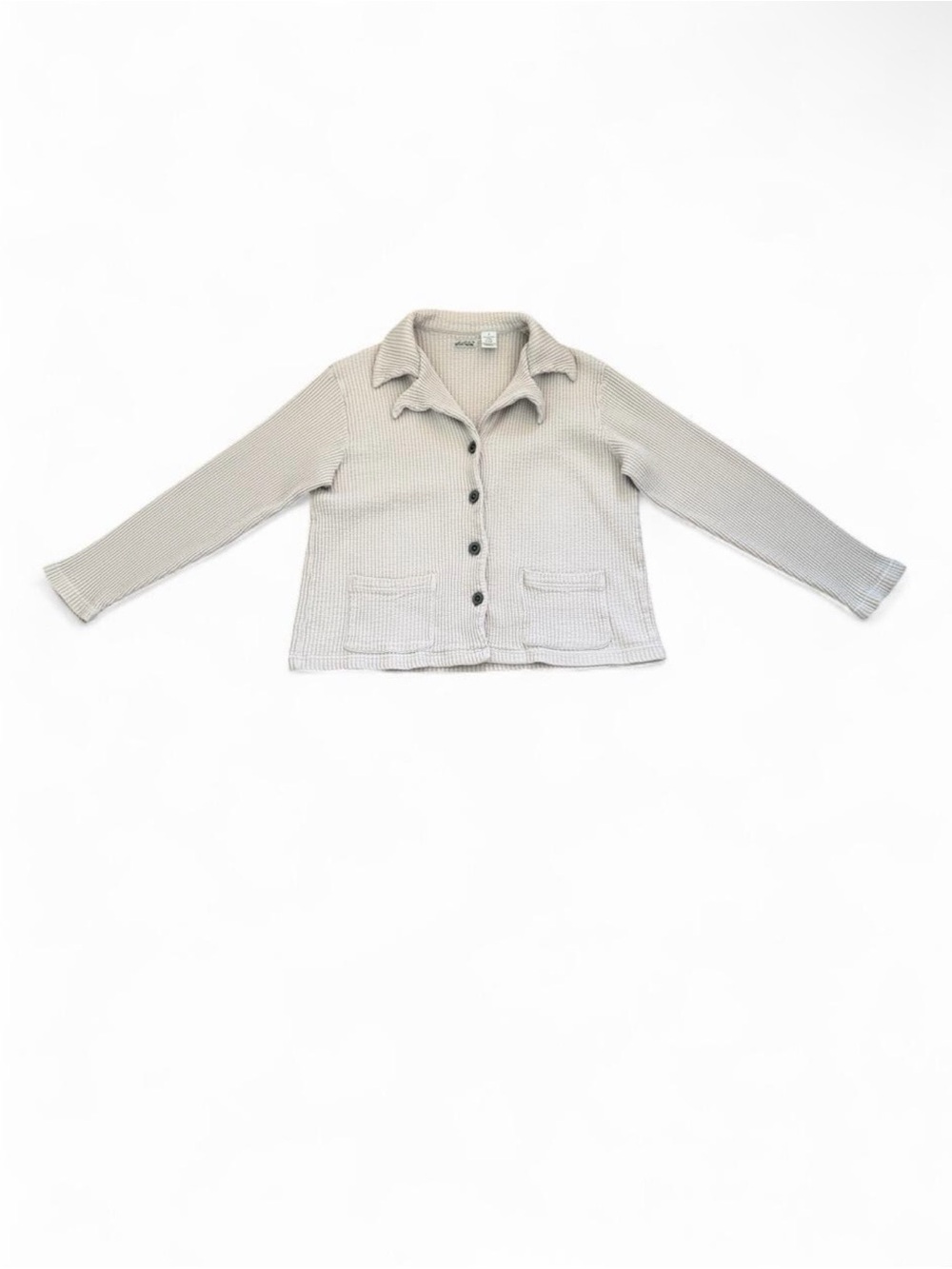 Waffle-Knit Button Front Jacket in Light Taupe